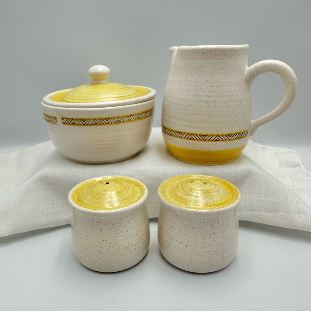 Franciscan Earthenware Hacienda Gold Cream Sugar Salt Pepper Shakers no stoppers